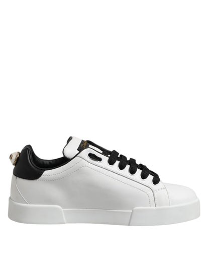 Dolce & Gabbana White Leather Portofino Lace Up Sneakers Shoes