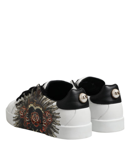 Dolce & Gabbana White Leather Portofino Lace Up Sneakers Shoes