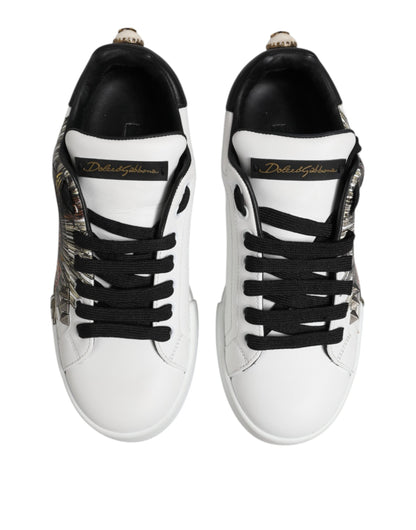 Dolce & Gabbana White Leather Portofino Lace Up Sneakers Shoes