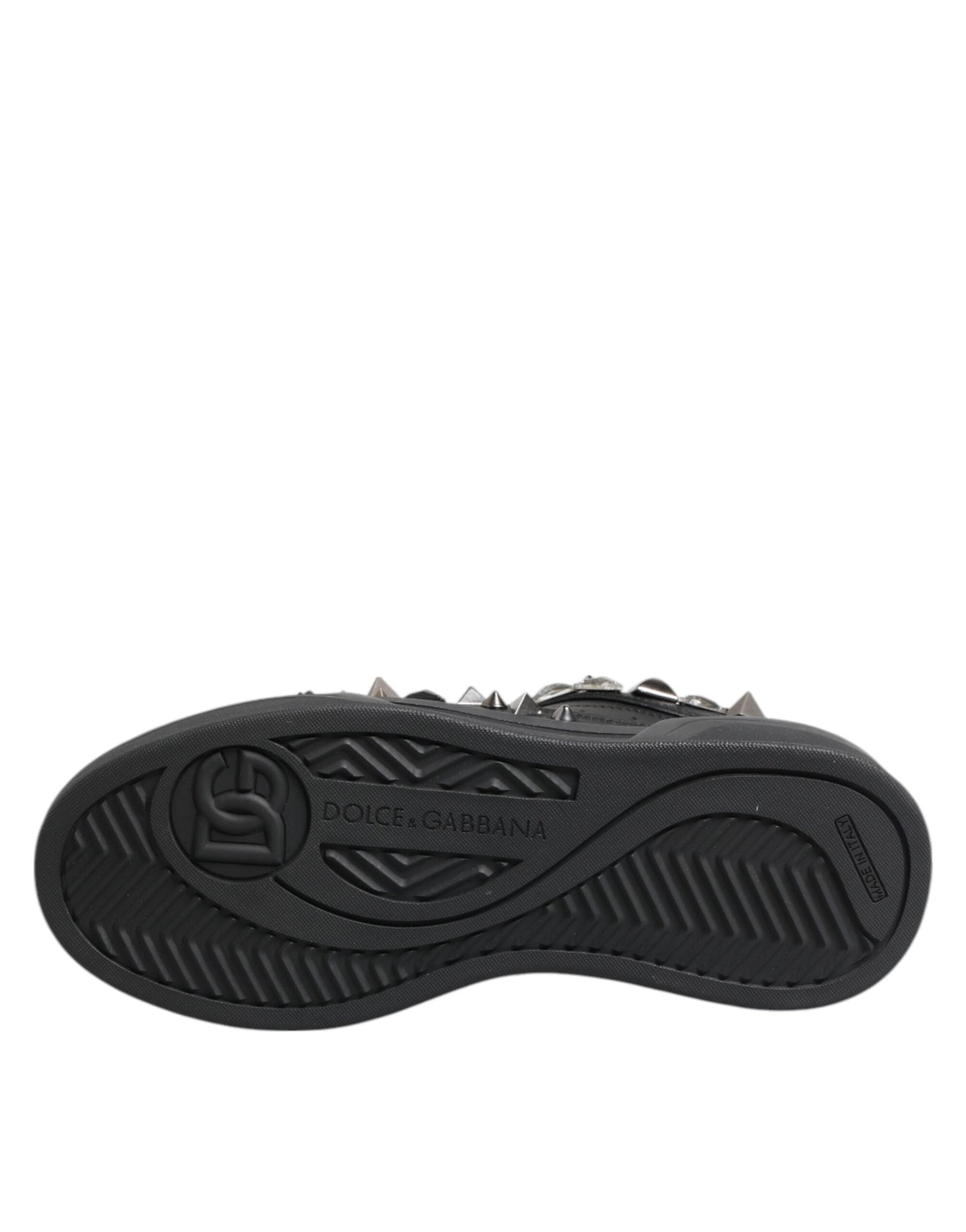 Dolce & Gabbana Black Leather Studded Low Top Sneakers Shoes