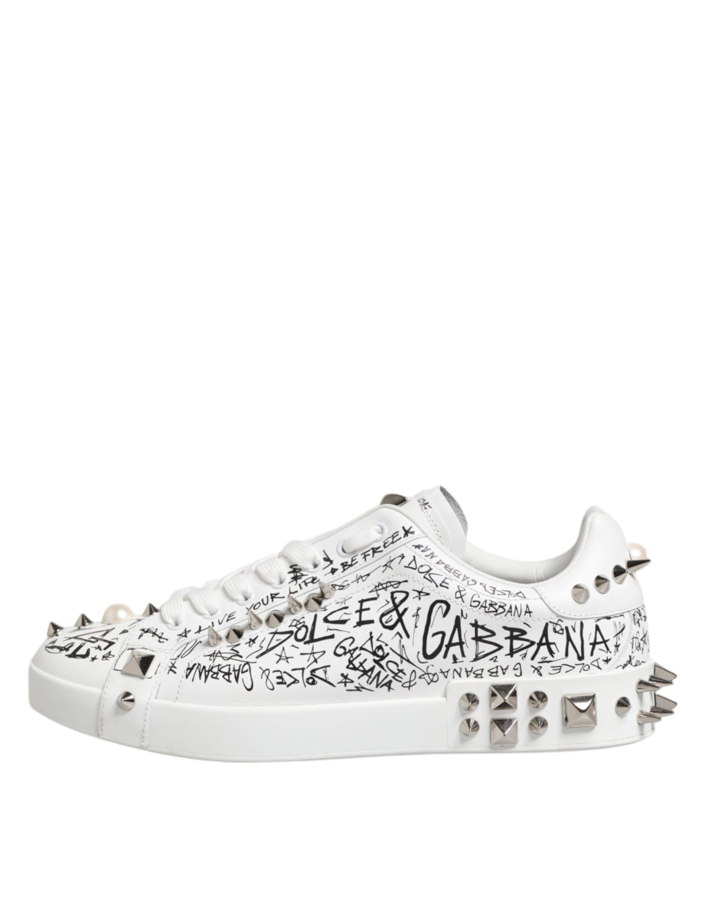 Dolce & Gabbana White Portofino Studded Men Sneakers Shoes
