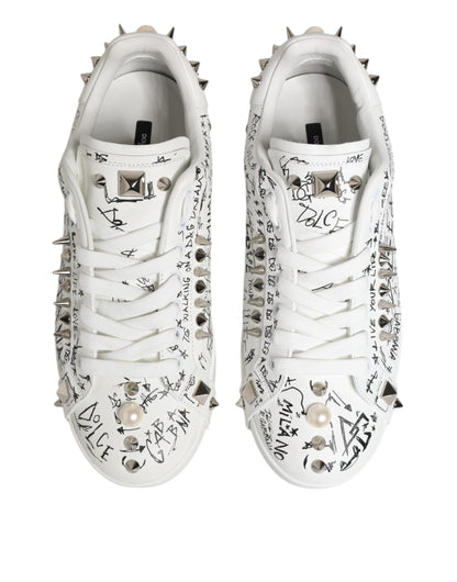 Dolce & Gabbana White Portofino Studded Men Sneakers Shoes