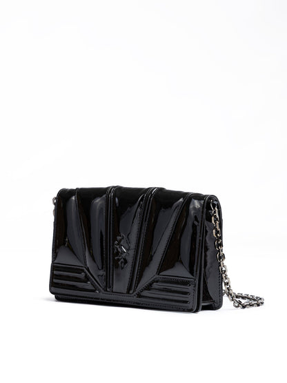 Ferrari Black GT patent leather bag with chain