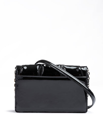 Ferrari Black GT patent leather bag with chain