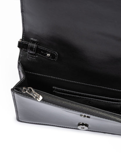 Ferrari Black GT patent leather bag with chain