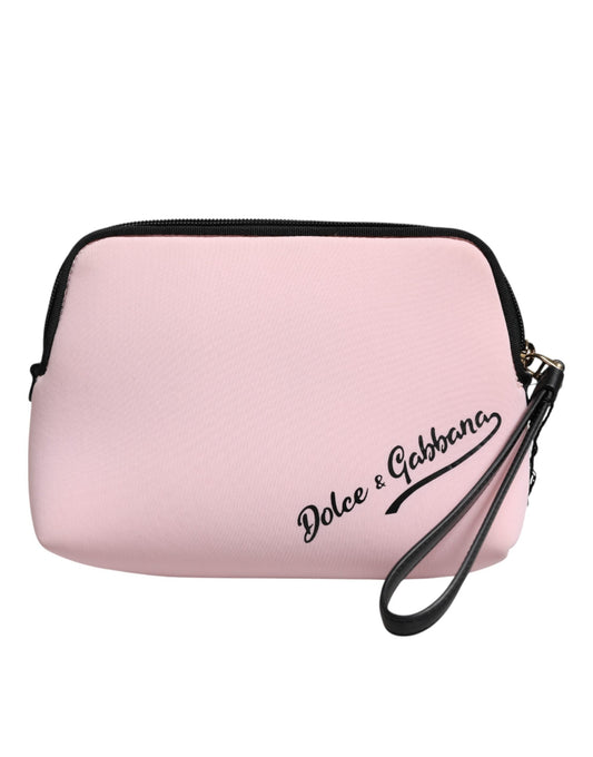 Dolce & Gabbana Pink Solid Nylon DG Logo Print Clutch Zip Borse Pouch Bag