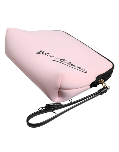 Dolce & Gabbana Pink Solid Nylon DG Logo Print Clutch Zip Borse Pouch Bag