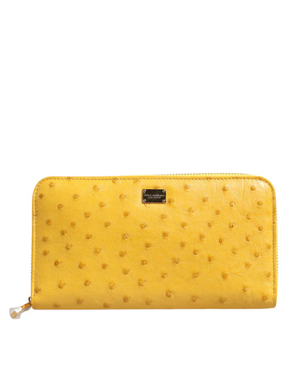 Dolce & Gabbana Yellow Leather Logo Plaque Zip Around Continental Wallet