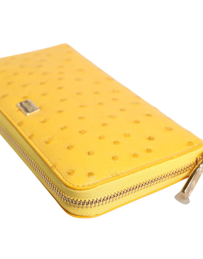 Dolce & Gabbana Yellow Leather Logo Plaque Zip Around Continental Wallet
