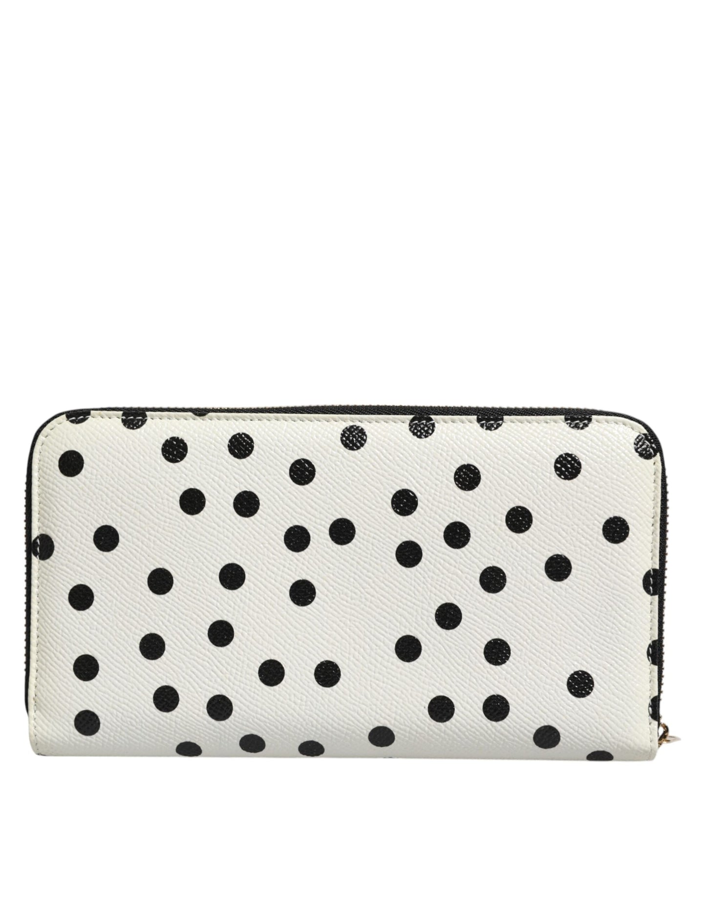 Dolce & Gabbana White Black Dotted Leather Zip Around Continental Wallet