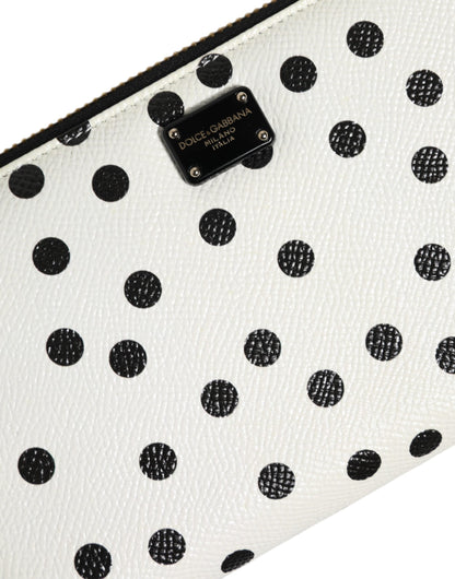 Dolce & Gabbana White Black Dotted Leather Zip Around Continental Wallet