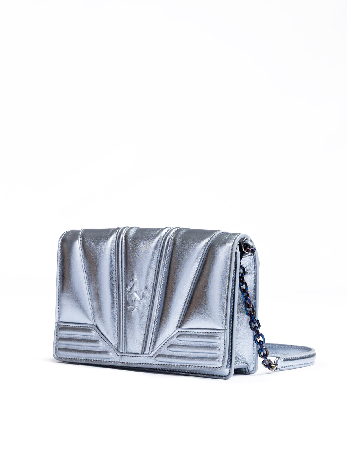 Ferrari Metal light blue GT patent leather bag with chain