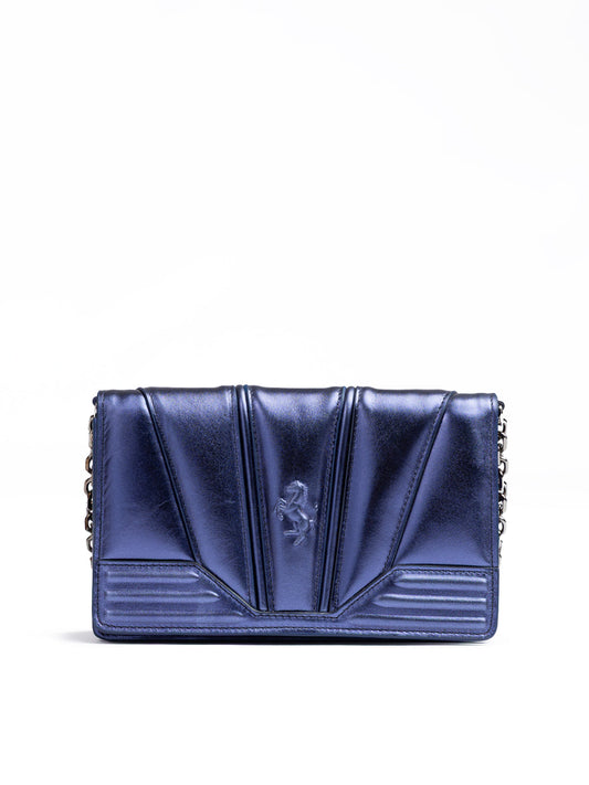 Ferrari Metal blue GT patent leather bag with chain