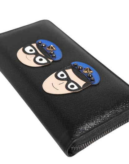 Dolce & Gabbana Black Leather #DGFAMILY Zipper Continental Mens Wallet