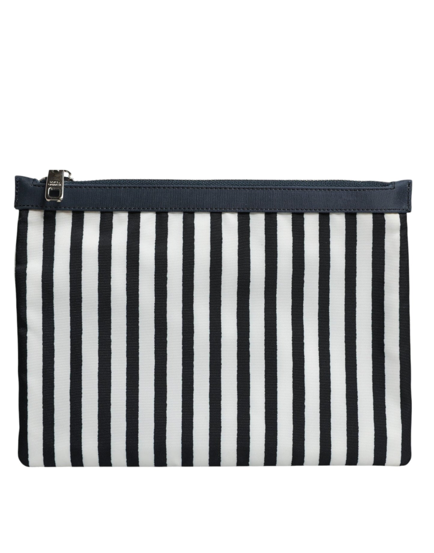 Dolce & Gabbana Black White Striped Logo Plaque Clutch Pouch Bag