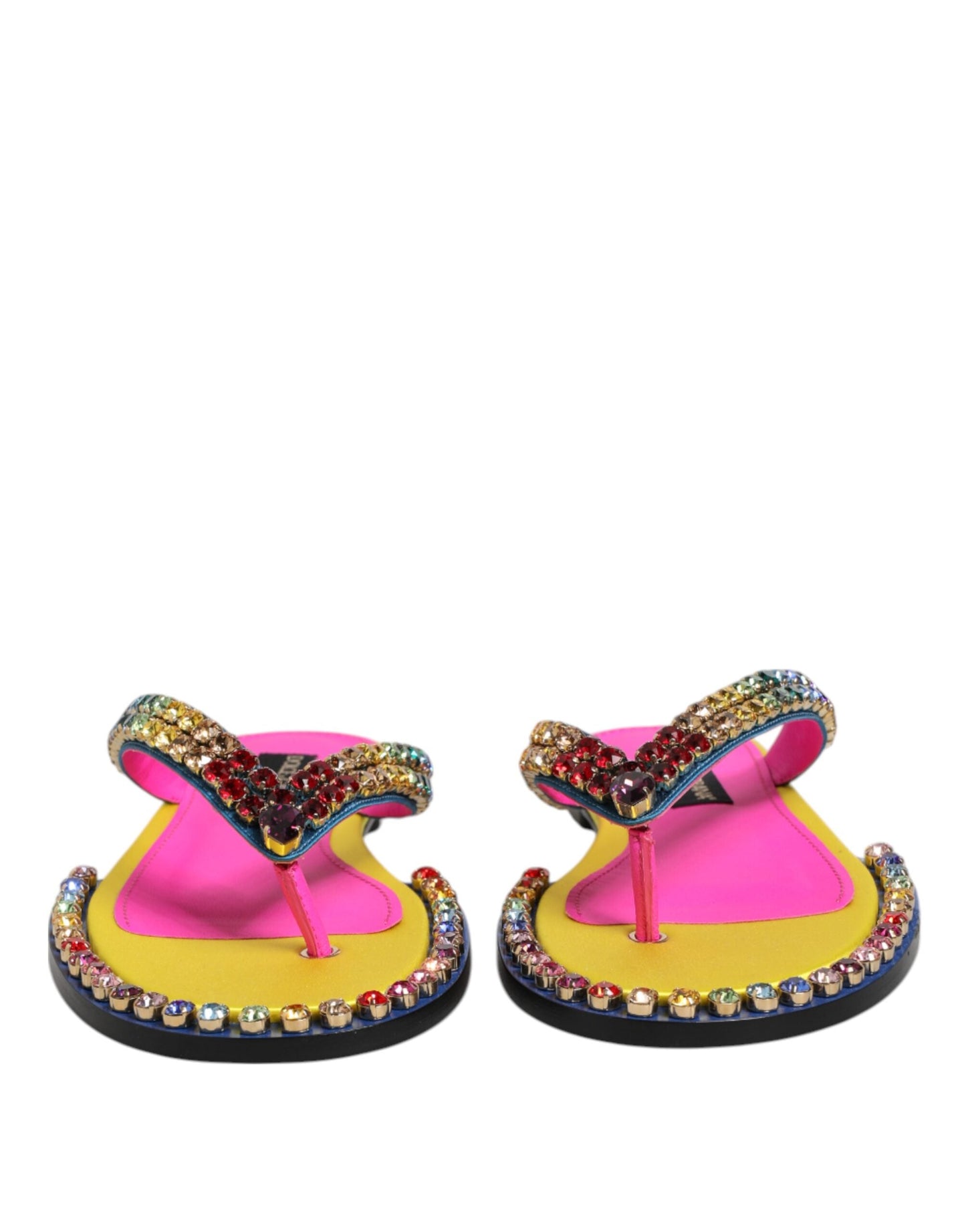 Dolce & Gabbana Multicolor Rhinestone Flip Flop Flat Sandals Shoes