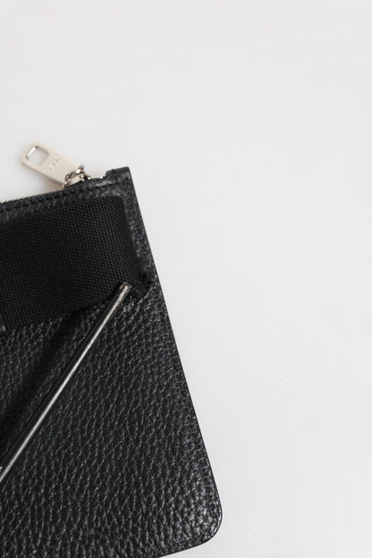 Dolce & Gabbana Black Leather Logo Embossed Waist Fanny Pack Borse Bag