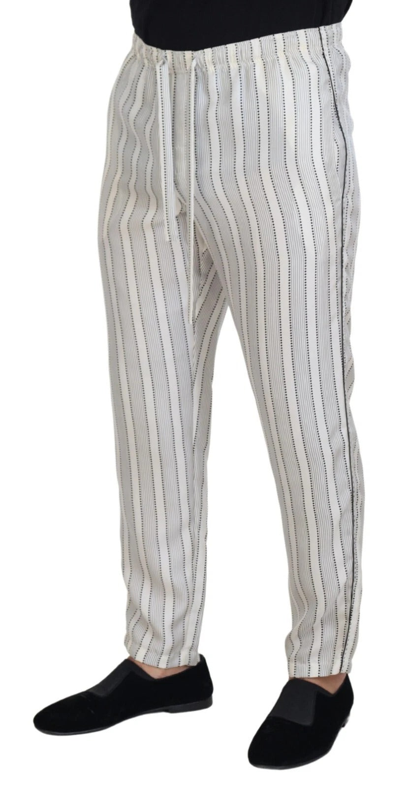 Dolce & Gabbana White Stripes Silk Lounge Trouser Pants