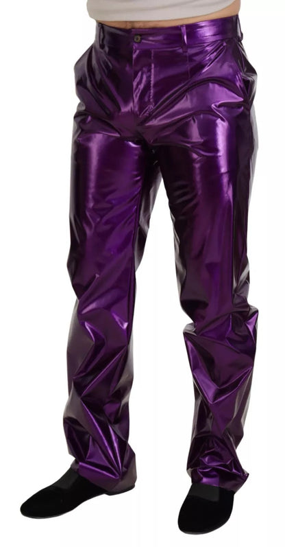 Dolce & Gabbana Purple Metallic Nylon Straight Trouser Pants