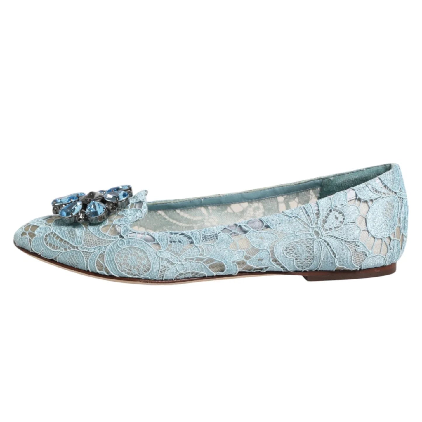 Dolce & Gabbana Blue Lace Crystal Ballet Flats Loafers Shoes