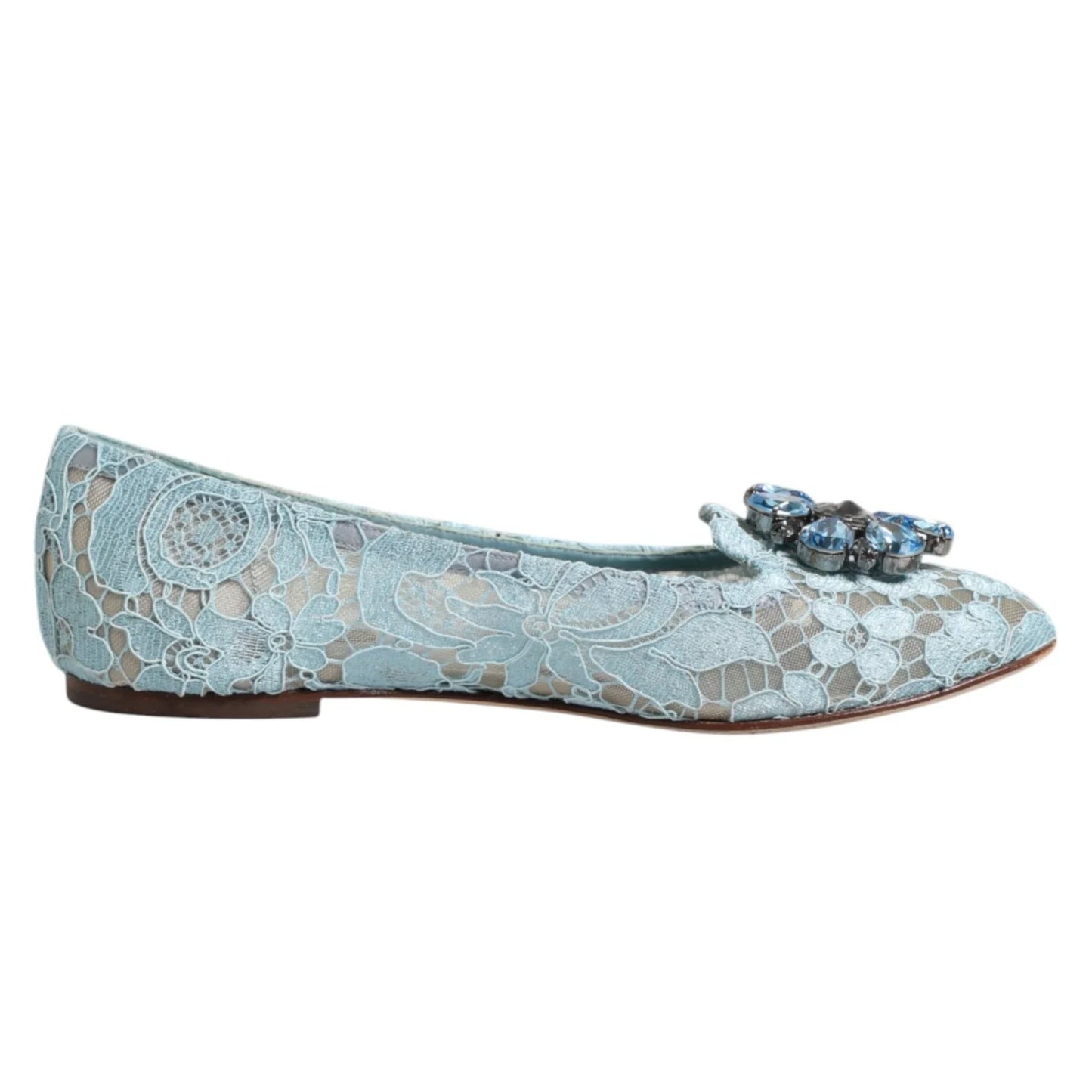 Dolce & Gabbana Blue Lace Crystal Ballet Flats Loafers Shoes
