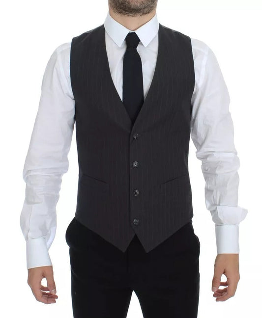 Dolce & Gabbana Gray Striped Formal Dress Gilet Vest