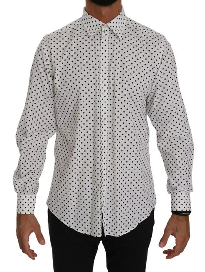 Dolce & Gabbana White Dotted Dress Formal MARTINI Shirt