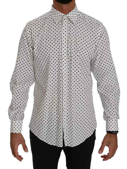 Dolce & Gabbana White Dotted Dress Formal MARTINI Shirt