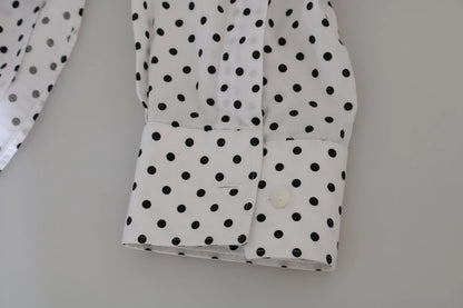 Dolce & Gabbana White Dotted Dress Formal MARTINI Shirt