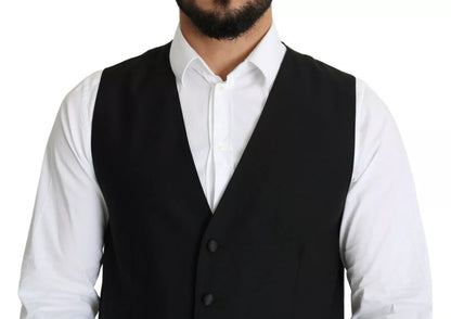 Dolce & Gabbana Black Wool Men Formal Waistcoat Vest