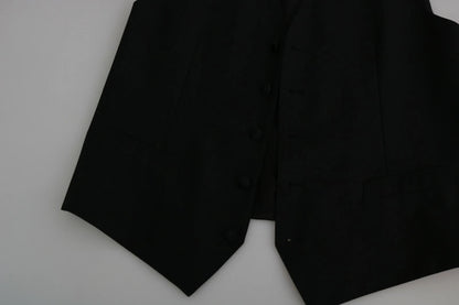 Dolce & Gabbana Black Wool Men Formal Waistcoat Vest