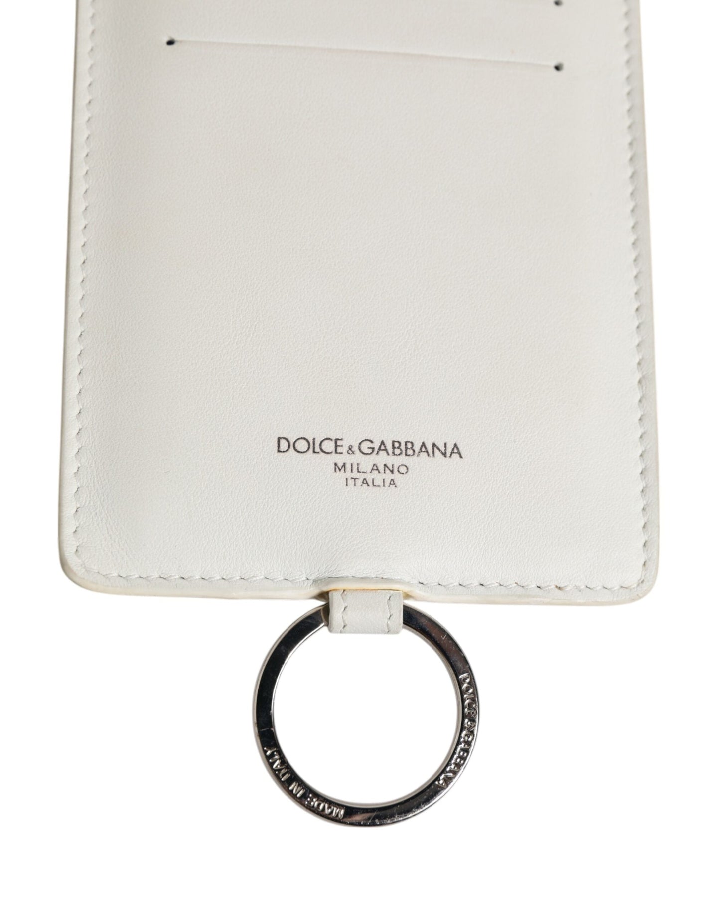 Dolce & Gabbana White Calf Leather Lanyard Logo Card Holder Men Wallet