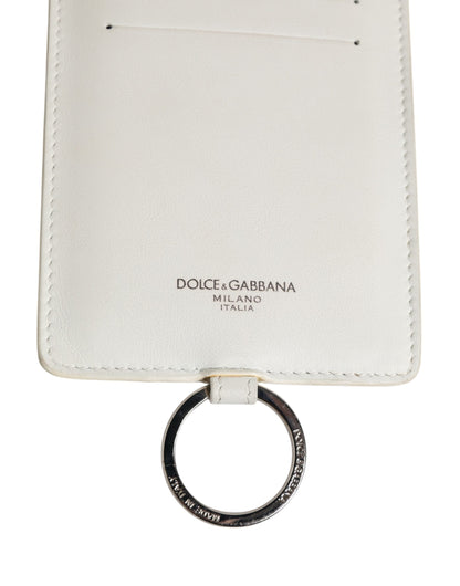 Dolce & Gabbana White Calf Leather Lanyard Logo Card Holder Men Wallet