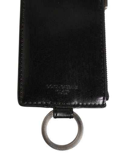 Dolce & Gabbana Black Leather Logo Embossed Lanyard Card Holde Wallet