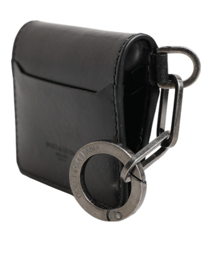 Dolce & Gabbana Wallet Black Leather Logo Embossed Key Chain Card Holder Wallet