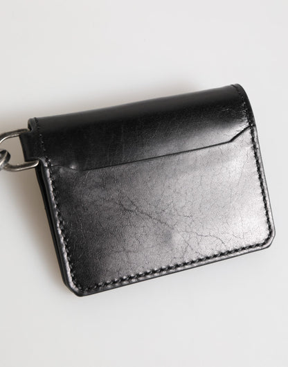 Dolce & Gabbana Black Leather Logo Embossed Key Chain Card Holder Wallet