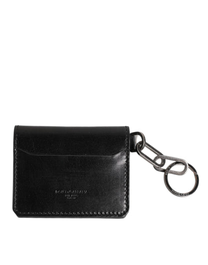 Dolce & Gabbana Black Leather Logo Embossed Key Chain Card Holder Wallet