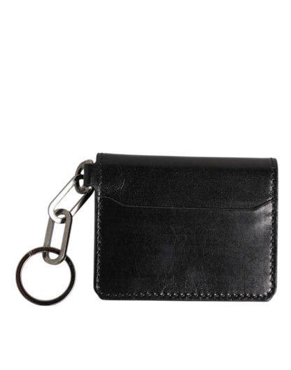 Dolce & Gabbana Black Leather Logo Embossed Key Chain Card Holder Wallet