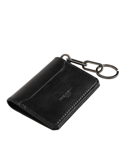 Dolce & Gabbana Black Leather Logo Embossed Key Chain Card Holder Wallet
