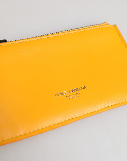 Dolce & Gabbana Yellow Orange Leather Credit Card Key Holder Clip On Wallet