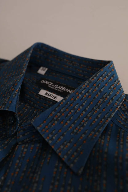 Dolce & Gabbana Blue MARTINI Silk Slim Fit Long Sleeves Shirt