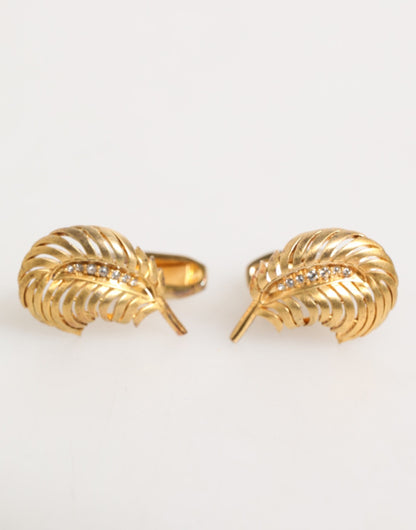 Dolce & Gabbana Gold 925 Sterling Silver Crystal Leaf Accessory Cufflink