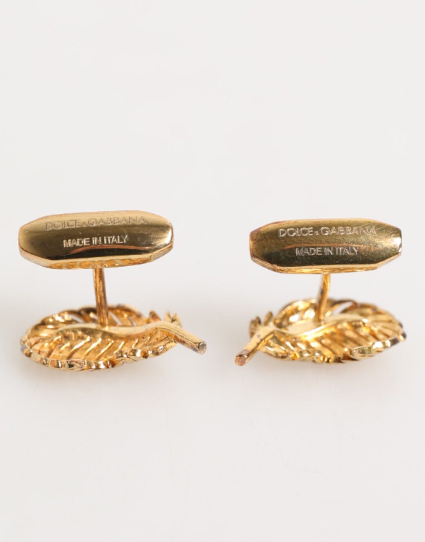 Dolce & Gabbana Gold 925 Sterling Silver Crystal Leaf Accessory Cufflink