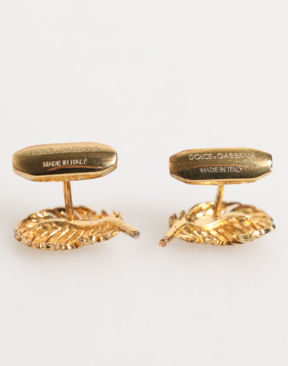 Dolce & Gabbana Gold 925 Sterling Silver Crystal Leaf Accessory Cufflink