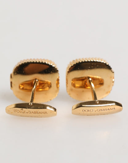 Dolce & Gabbana Gold Malachite Green Stone Square Men's Accessory Cufflink