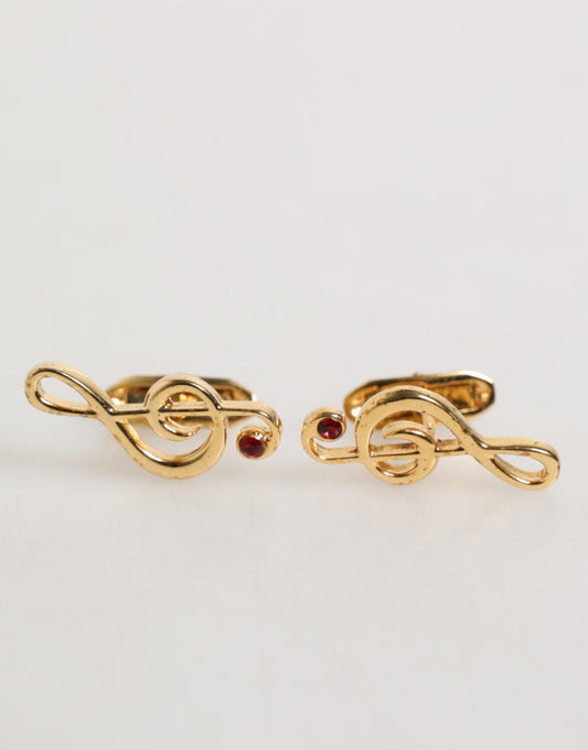 Dolce & Gabbana Gold Musical Note Metal Brass Pin Men Accessory Cufflinks