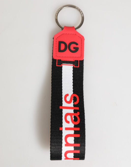 Dolce & Gabbana Red White DG Logo Polyester Brass Holder Keychain Keyring