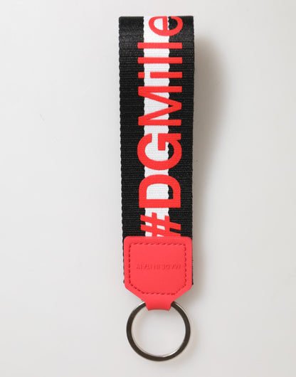 Dolce & Gabbana Red White DG Logo Polyester Brass Holder Keychain Keyring