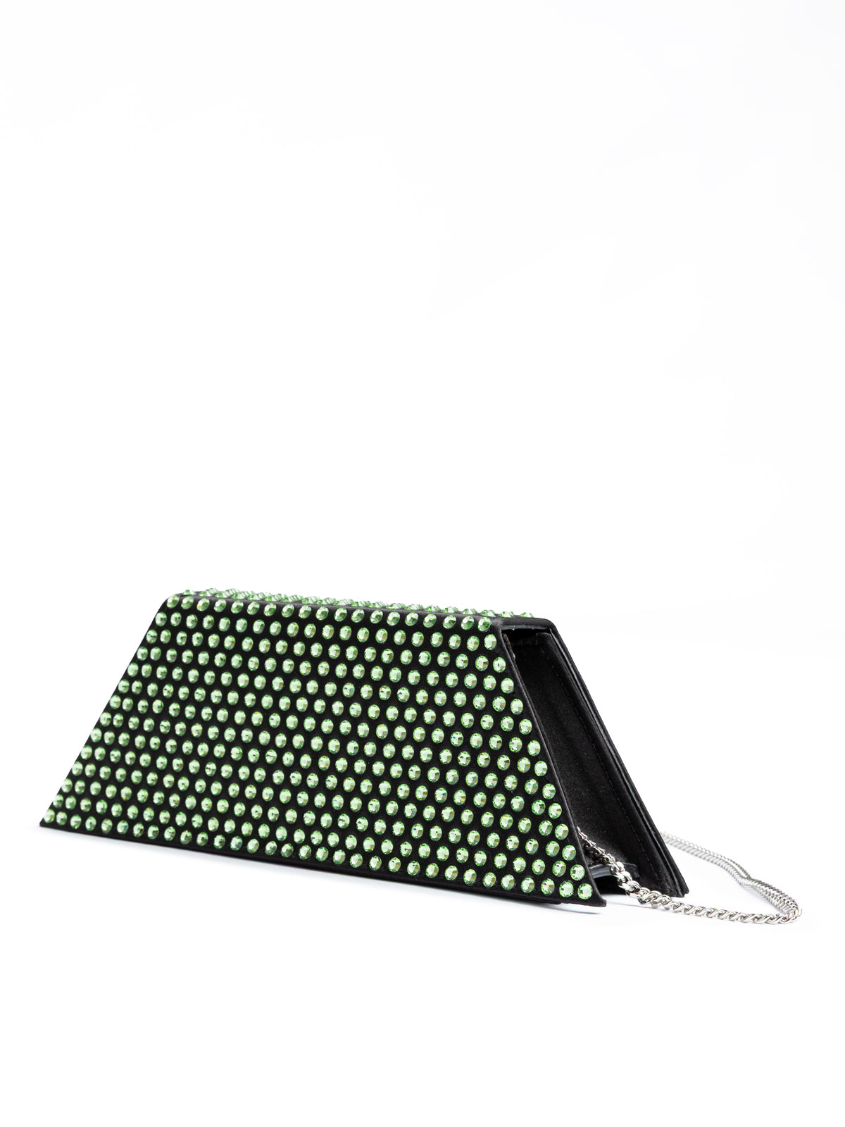 Amina Muaddi Mini Black Satin And Green Crystals Shoulder Bag