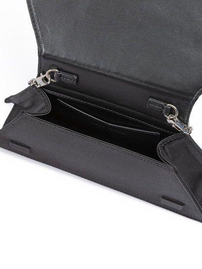 Amina Muaddi Mini Black Satin And Green Crystals Shoulder Bag